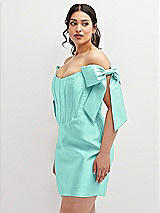 Alt View 1 Thumbnail - Coastal Satin Off-the-Shoulder Bow Corset Fit and Flare Mini Dress