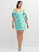 Alt View 2 Thumbnail - Coastal Satin Off-the-Shoulder Bow Corset Fit and Flare Mini Dress