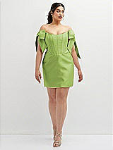 Alt View 2 Thumbnail - Mojito Satin Off-the-Shoulder Bow Corset Fit and Flare Mini Dress