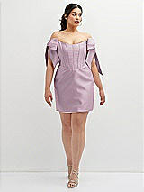 Alt View 2 Thumbnail - Suede Rose Satin Off-the-Shoulder Bow Corset Fit and Flare Mini Dress