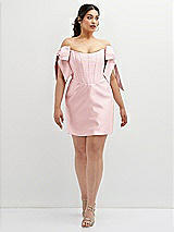 Alt View 2 Thumbnail - Ballet Pink Satin Off-the-Shoulder Bow Corset Fit and Flare Mini Dress