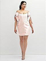 Alt View 2 Thumbnail - Blush Satin Off-the-Shoulder Bow Corset Fit and Flare Mini Dress