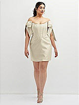Alt View 2 Thumbnail - Champagne Satin Off-the-Shoulder Bow Corset Fit and Flare Mini Dress