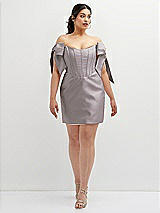 Alt View 2 Thumbnail - Cashmere Gray Satin Off-the-Shoulder Bow Corset Fit and Flare Mini Dress