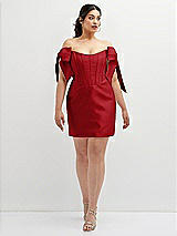Alt View 2 Thumbnail - Garnet Satin Off-the-Shoulder Bow Corset Fit and Flare Mini Dress