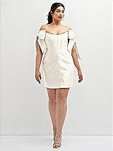 Alt View 2 Thumbnail - Ivory Satin Off-the-Shoulder Bow Corset Fit and Flare Mini Dress