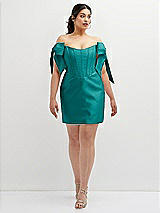 Alt View 2 Thumbnail - Jade Satin Off-the-Shoulder Bow Corset Fit and Flare Mini Dress