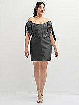 Alt View 2 Thumbnail - Pewter Satin Off-the-Shoulder Bow Corset Fit and Flare Mini Dress