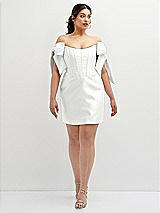 Alt View 2 Thumbnail - White Satin Off-the-Shoulder Bow Corset Fit and Flare Mini Dress