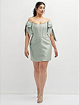 Alt View 2 Thumbnail - Willow Green Satin Off-the-Shoulder Bow Corset Fit and Flare Mini Dress