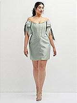 Alt View 2 Thumbnail - Willow Green Satin Off-the-Shoulder Bow Corset Fit and Flare Mini Dress