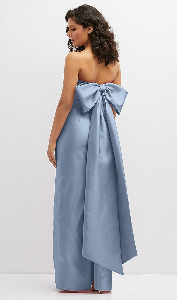 Back View - Cloudy Strapless Draped Bodice Column Dress with Oversized Bow