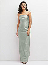 Front View Thumbnail - Willow Green Strapless Draped Bodice Column Dress with Oversized Bow