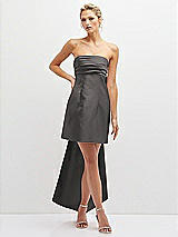 Front View Thumbnail - Caviar Gray Strapless Satin Column Mini Dress with Oversized Bow