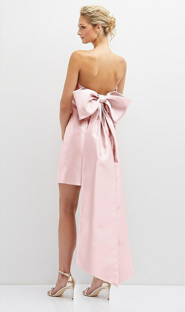 Back View - Ballet Pink Strapless Satin Column Mini Dress with Oversized Bow