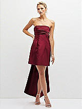Front View Thumbnail - Burgundy Strapless Satin Column Mini Dress with Oversized Bow