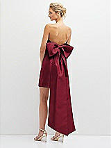 Rear View Thumbnail - Burgundy Strapless Satin Column Mini Dress with Oversized Bow