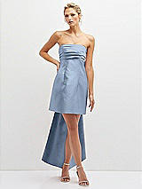 Front View Thumbnail - Cloudy Strapless Satin Column Mini Dress with Oversized Bow