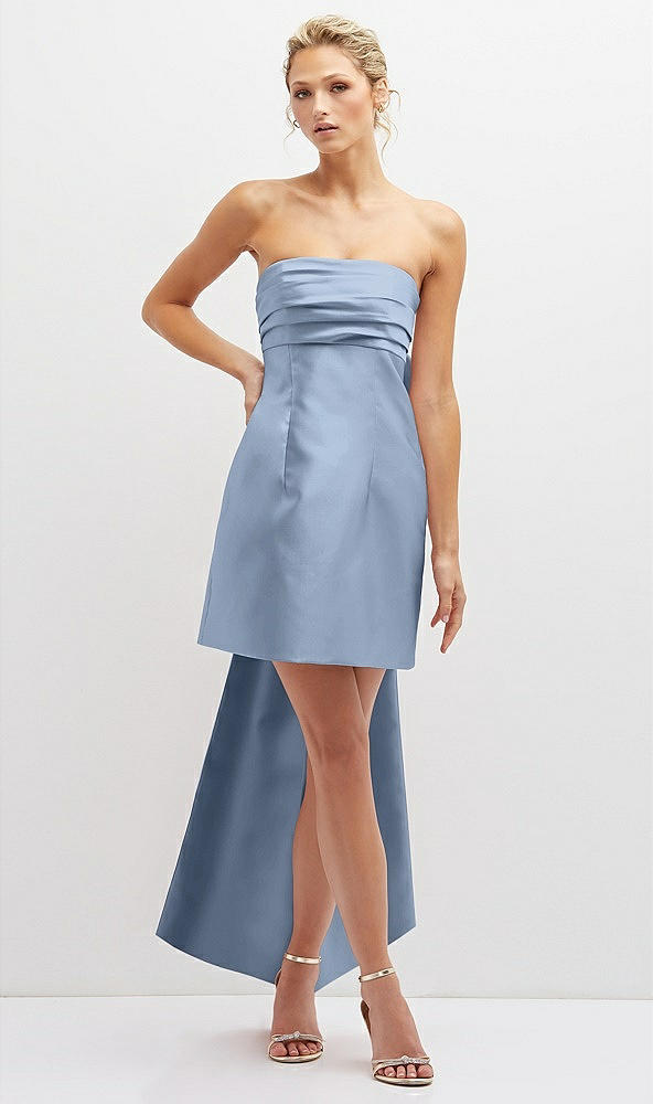 Front View - Cloudy Strapless Satin Column Mini Dress with Oversized Bow