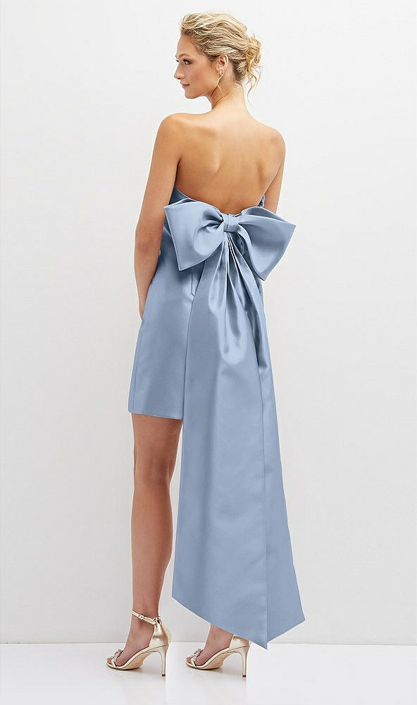 Back View - Cloudy Strapless Satin Column Mini Dress with Oversized Bow