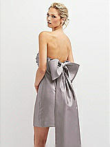 Alt View 1 Thumbnail - Cashmere Gray Strapless Satin Column Mini Dress with Oversized Bow