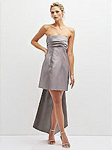 Front View Thumbnail - Cashmere Gray Strapless Satin Column Mini Dress with Oversized Bow