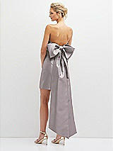Rear View Thumbnail - Cashmere Gray Strapless Satin Column Mini Dress with Oversized Bow