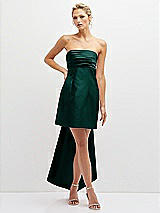 Front View Thumbnail - Evergreen Strapless Satin Column Mini Dress with Oversized Bow