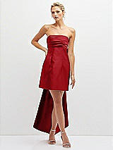 Front View Thumbnail - Garnet Strapless Satin Column Mini Dress with Oversized Bow