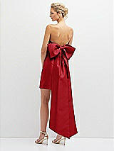 Rear View Thumbnail - Garnet Strapless Satin Column Mini Dress with Oversized Bow