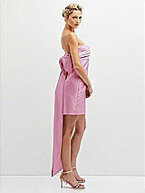 Side View Thumbnail - Powder Pink Strapless Satin Column Mini Dress with Oversized Bow