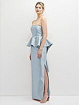 Side View Thumbnail - Mist Strapless Satin Maxi Dress with Cascade Ruffle Peplum Detail