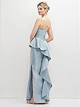 Rear View Thumbnail - Mist Strapless Satin Maxi Dress with Cascade Ruffle Peplum Detail