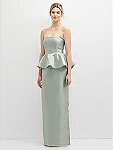 Front View Thumbnail - Willow Green Strapless Satin Maxi Dress with Cascade Ruffle Peplum Detail