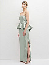 Side View Thumbnail - Willow Green Strapless Satin Maxi Dress with Cascade Ruffle Peplum Detail