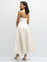 Rear View Thumbnail - Ivory Draped Bodice Strapless Satin Midi Dress with Full Circle Skirt