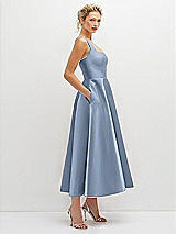 Side View Thumbnail - Cloudy Square Neck Satin Midi Dress with Full Skirt & Pockets