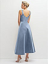 Rear View Thumbnail - Cloudy Square Neck Satin Midi Dress with Full Skirt & Pockets