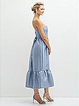 Side View Thumbnail - Cloudy Strapless Satin Midi Corset Dress with Lace-Up Back & Ruffle Hem