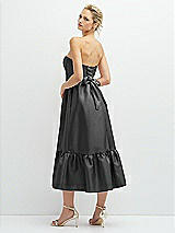 Rear View Thumbnail - Pewter Strapless Satin Midi Corset Dress with Lace-Up Back & Ruffle Hem