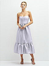 Front View Thumbnail - Silver Dove Strapless Satin Midi Corset Dress with Lace-Up Back & Ruffle Hem