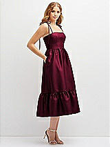 Side View Thumbnail - Cabernet Shirred Ruffle Hem Midi Dress with Self-Tie Spaghetti Straps and Pockets