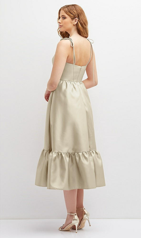 Back View - Champagne Shirred Ruffle Hem Midi Dress with Self-Tie Spaghetti Straps and Pockets