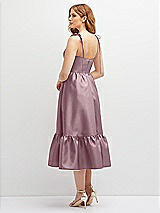 Rear View Thumbnail - Dusty Rose Shirred Ruffle Hem Midi Dress with Self-Tie Spaghetti Straps and Pockets