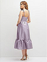 Rear View Thumbnail - Lilac Haze Shirred Ruffle Hem Midi Dress with Self-Tie Spaghetti Straps and Pockets