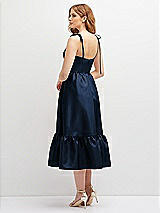 Rear View Thumbnail - Midnight Navy Shirred Ruffle Hem Midi Dress with Self-Tie Spaghetti Straps and Pockets