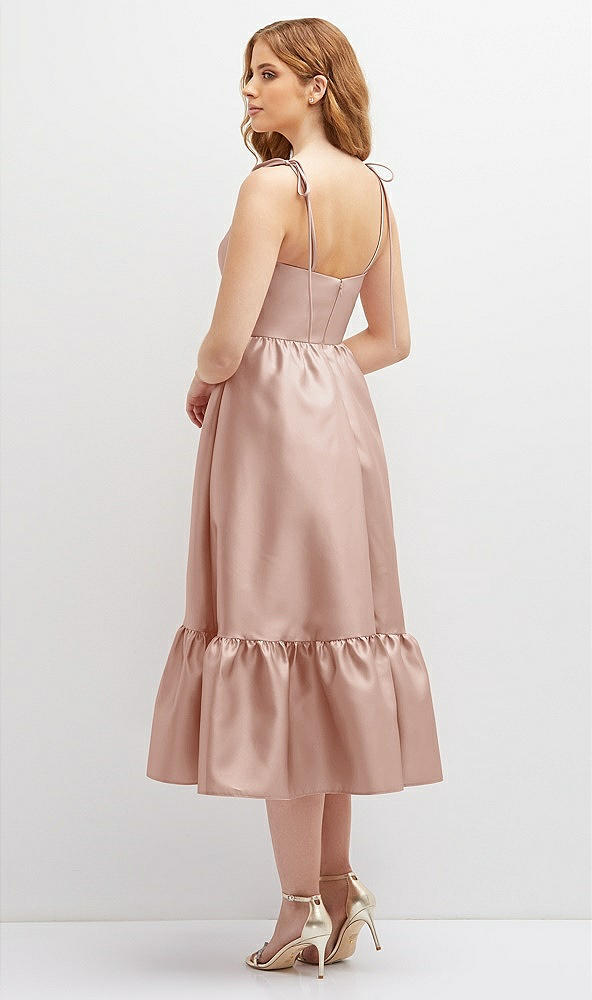 Back View - Toasted Sugar Shirred Ruffle Hem Midi Dress with Self-Tie Spaghetti Straps and Pockets