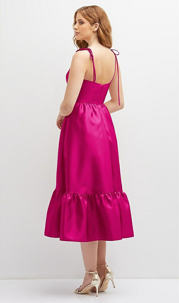Back View - Think Pink Shirred Ruffle Hem Midi Dress with Self-Tie Spaghetti Straps and Pockets