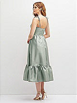 Rear View Thumbnail - Willow Green Shirred Ruffle Hem Midi Dress with Self-Tie Spaghetti Straps and Pockets