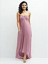 Front View Thumbnail - Dusty Pink Strapless Draped Notch Neck Chiffon High-Low Dress